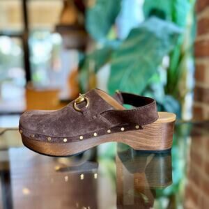 GUCCI Horsebit Accent Suede Slingback Pumps 36